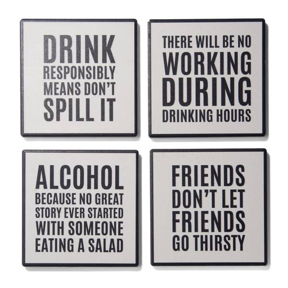 American Atelier Work Hour Happy Hour S/4 Ceramic Coasters NWT - Picture 3 of 8